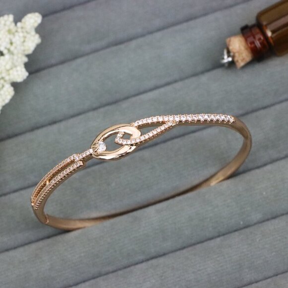Elegant Rose Gold Bangle with Dainty Diamond Accents, XPBL0563 - Picture 10 of 12